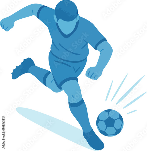 Soccer player kicking a ball in motion football