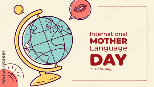 Celebrating mother tongue day with a colorful globe and educational elements