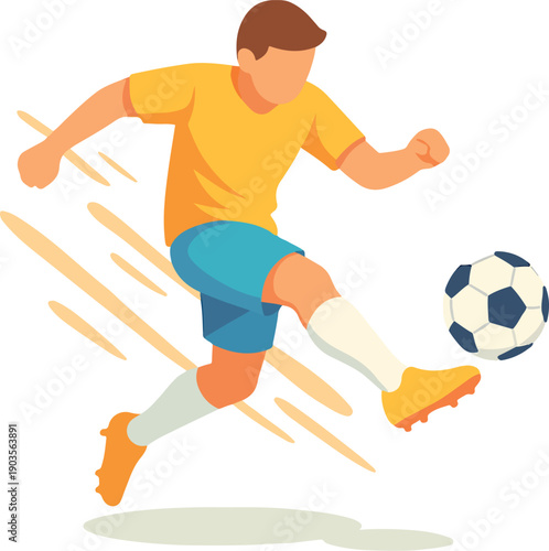 Soccer player kicking a ball with motion lines football