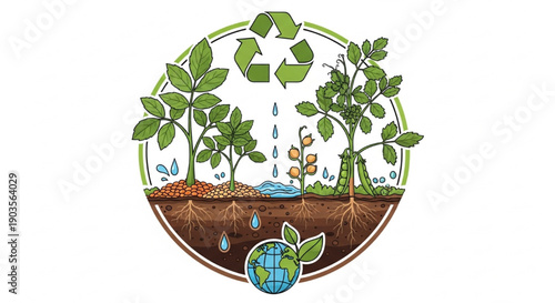 Sustainable Pulse Farming Badge with Eco-Friendly Agriculture and Environmental Growth Vector Illustration