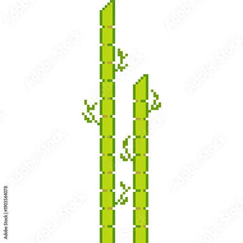Pixel Art Bamboo Plant, pixel tree, 8-Bit Lucky Bamboo Stalk, Retro Game Plant Icon