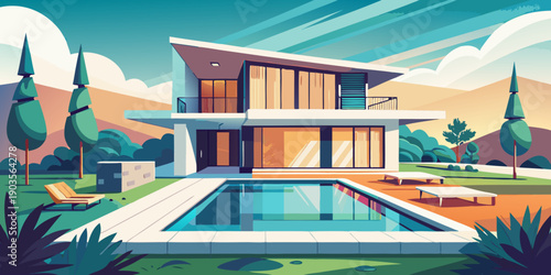 Serene modern villa with indoor pool high resolution photo