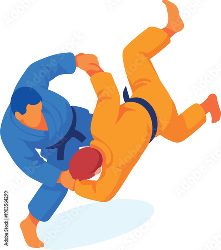 Two judo fighters in action during a match martial art