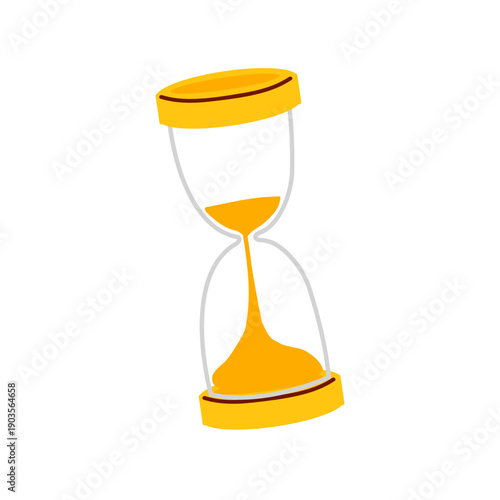 Hand-drawn hourglass with yellow sand flowing between bulbs. Represents time, deadline, waiting for social media, presentations about planning, deadlines, including tax season, or productivity