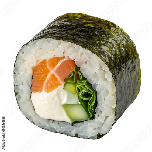 Salmon sushi roll with cream cheese and cucumber