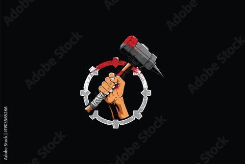 Hand holding mallet logo template vector image