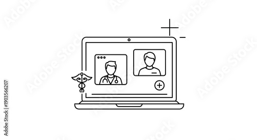Online Doctor Consultation via Laptop: Telemedicine, Medical Icon, Minimal Flat Design