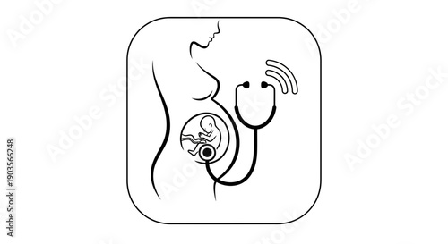 Pregnancy Ultrasound Icon: Fetus, Stethoscope, Wi-Fi Signal - Healthcare UI