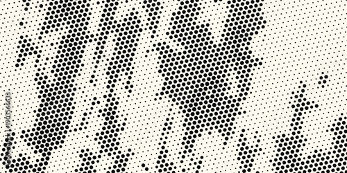 Abstract Vintage Halftone Hexagon Background. Abstract halftone background featuring hexagon and dot patterns with a vintage, distressed texture on a light beige surface.