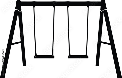 WePlayground swing silhouette, outdoor recreation icon, childhood play equipment illustration, park activity graphic, black and white design artworkb