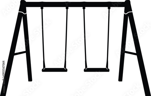 WePlayground swing silhouette, outdoor recreation icon, childhood play equipment illustration, park activity graphic, black and white design artworkb