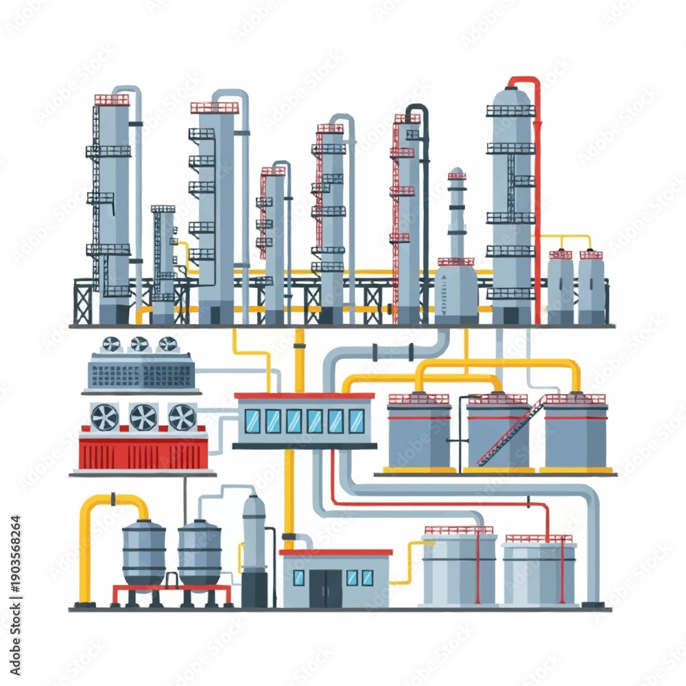Obraz premium Industrial Oil and Gas Refinery Plant with Complex Piping System.