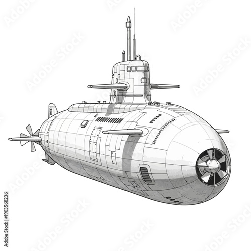 Detailed Sketch of a Modern Submarine Vessel.