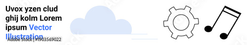 Abstract cloud, gear, and music note icons representing technology, cloud storage, settings, sound management, multimedia integration. Ideal for apps, websites presentations tech concepts digital