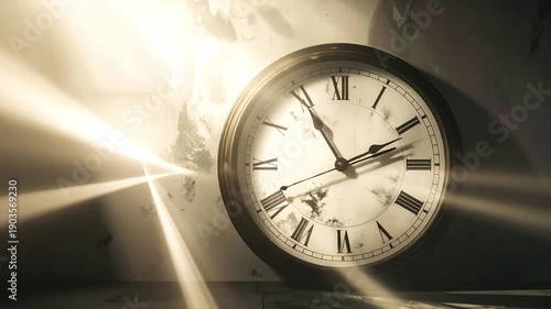 Wallpaper Mural A sepia-toned clock with Roman numerals, lit by rays of light Torontodigital.ca