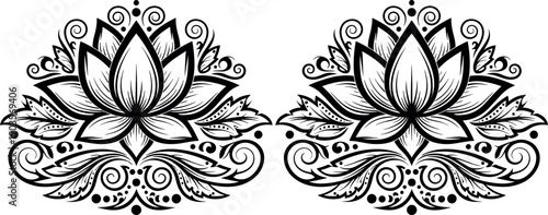 Symmetrical lotus flower tattoo design, ornamental mandala art, spiritual floral illustration – flavector branding style