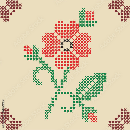 Traditional Slavic, Bulgarian decorative embroidery vector pattern. Seamless ornamental motifs for folklore costume, clothing, textile, damask, craft knitting, sewing. Balkan cultural heritage.