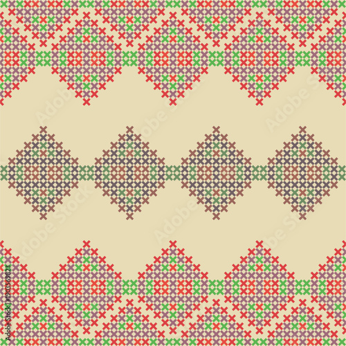 Traditional Slavic, Bulgarian decorative embroidery vector pattern. Seamless ornamental motifs for folklore costume, clothing, textile, damask, craft knitting, sewing. Balkan cultural heritage.