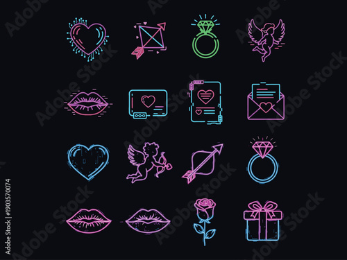 Nature Inspired Valentine Illustration Set Design a nature inspired Valentine themed illustration pack combining flowers, birds and organic elements with romantic atmosphere.