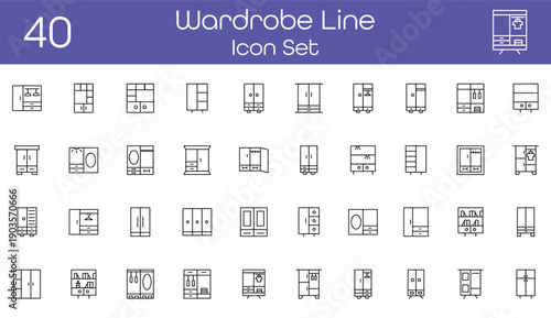 Wardrobe and cabinet line icon set. Collection of home furniture symbols including closet, locker, and storage units. Linear vector illustration for interior design and real estate projects. Vector.