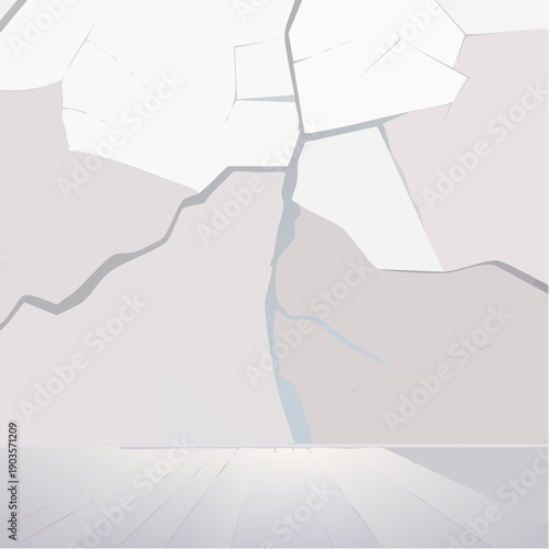 Dilapidated Wall with Prominent Cracks and Smooth Floor, Depicting Structural Imperfection and Neglect