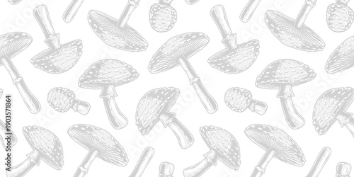 Autumn forest mushroom seamless pattern. Mushroom picking or background with nature fungi