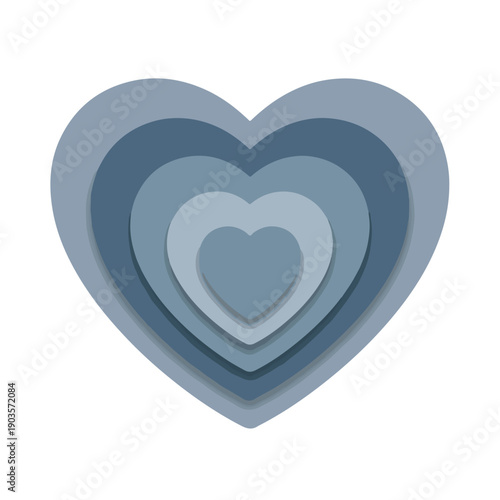 A layered, stylized heart in shades of blue. Its shapes nest inside