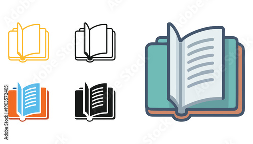 Five open book icon, Education concept and reading symbol, Minimalist vector illustration.