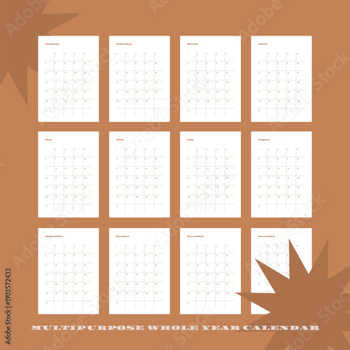 Set of minimalist monochrome abstract planners. Daily, weekly, monthly planner template. Blank printable vertical notebook page with space for notes and goals