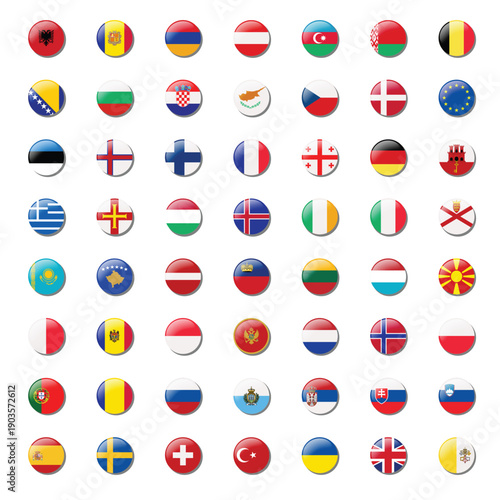 Set of European flags icon on white background