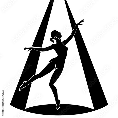 Stylish Silhouette of Woman in Aerial Pose Minimalist isolated on White Background