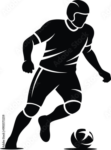 A soccer player kicking a ball with dynamic movement and energy