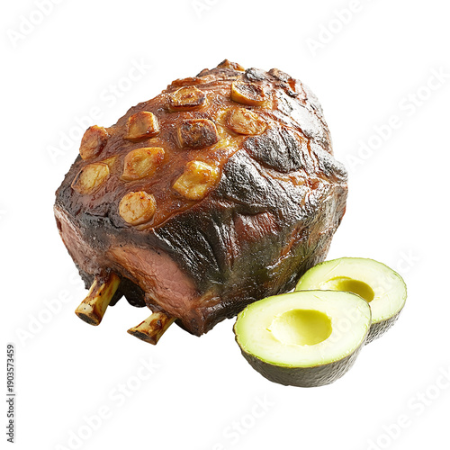 Roasted meat with avocados on a transparent background