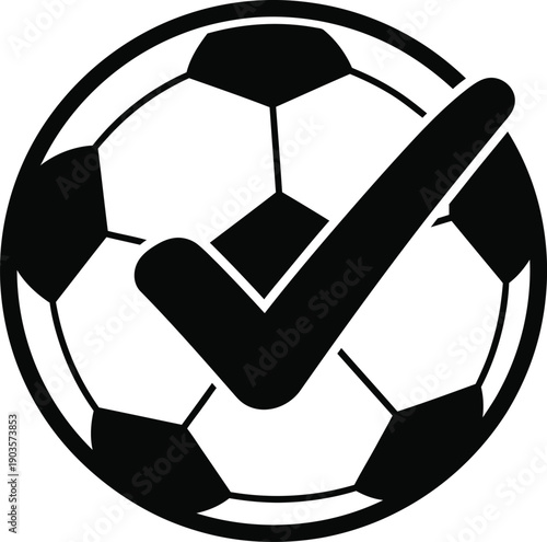 A soccer ball with a checkmark on it, indicating approval or confirmation.