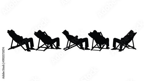 Silhouette of people relaxing on recliners in a row Vector