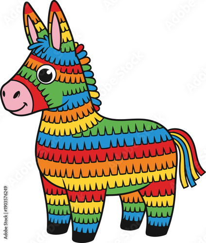 Colorful Mexican Piñata Donkey Vector Illustration with Festive Cartoon Style for Cinco De Mayo Celebration
