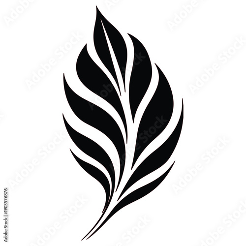 Wallpaper Mural Elegant black abstract leaf shape with swirling lines isolated on a white background Torontodigital.ca