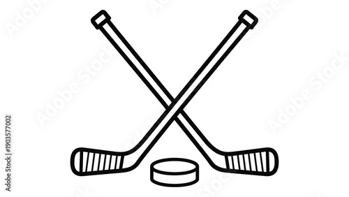 Two hockey sticks crossed over a puck on a white background Vector