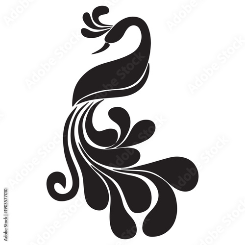Wallpaper Mural Stylized black peacock silhouette with flowing tail feathers isolated on transparent background Torontodigital.ca