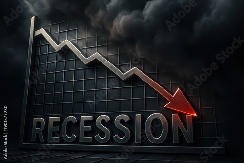 Recession Market Crash Concept with Falling Price Arrow, Economic Downturn Risk, Bear Market Finance Loss 3D Illustration
