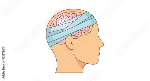 Cartoon Human Head Bandaged Brain Injury Trauma Medical Condition Illustration