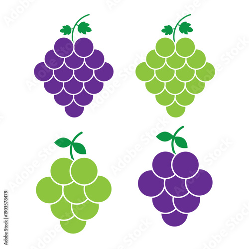 Autumn Harvest Logo Collection. Autumn harvests and organic food production. Icon set. Set Logo of Autumn harvests and organic food production: grape cluster