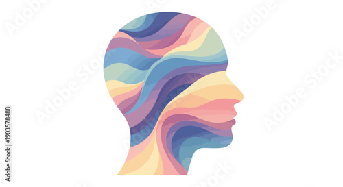 Abstract Wavy Line Pattern Human Head Silhouette Shape Illustration Design