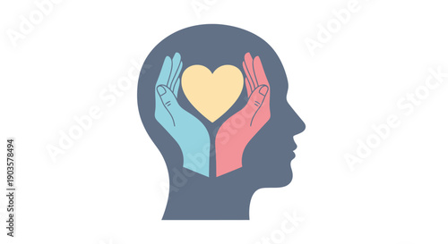 Flat Illustration Abstract Human Head with Heart Symbol Holding Hands