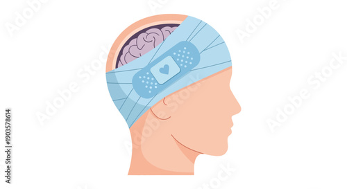 Minimalist Graphic Head Injury Brain Trauma Bandage First Aid Illustration