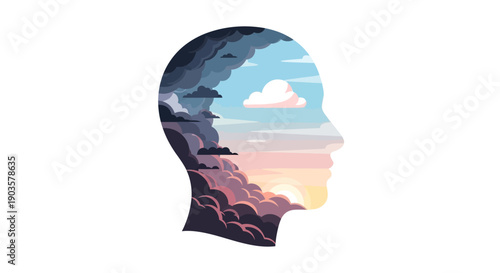 Flat Style Illustration of Head Silhouette Showing Mindset Concept Design