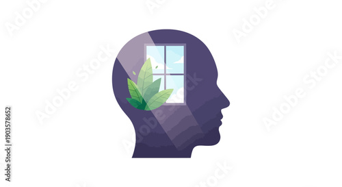 Creative Head with Window Concept for Mental Health and Wellbeing Illustration