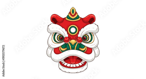 Vector illustration of a colorful Fire Horse head for Chinese New Year 2026 or Lunar New Year celebrations with red and gold ornamentation against a clean white background.
