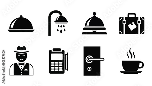 Icons representing various services and amenities in a hotel. Vector