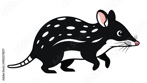 A black and white spotted animal with a long tail and pointed ears Vector